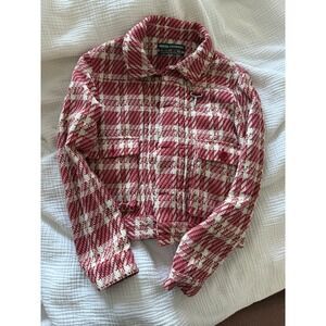 Reese Cooper Red Tweed Trucker Jacket Plaid Wool Blend RCI Hook Mens Small